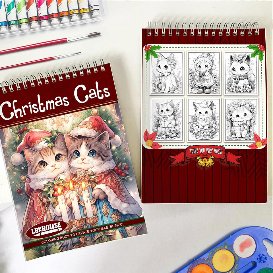 LBKHOUSE Christmas Cats Spiral Coloring Book for Adult