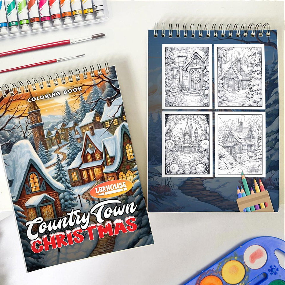 LBKHOUSE Christmas Country Town Spiral Coloring Book for Adult