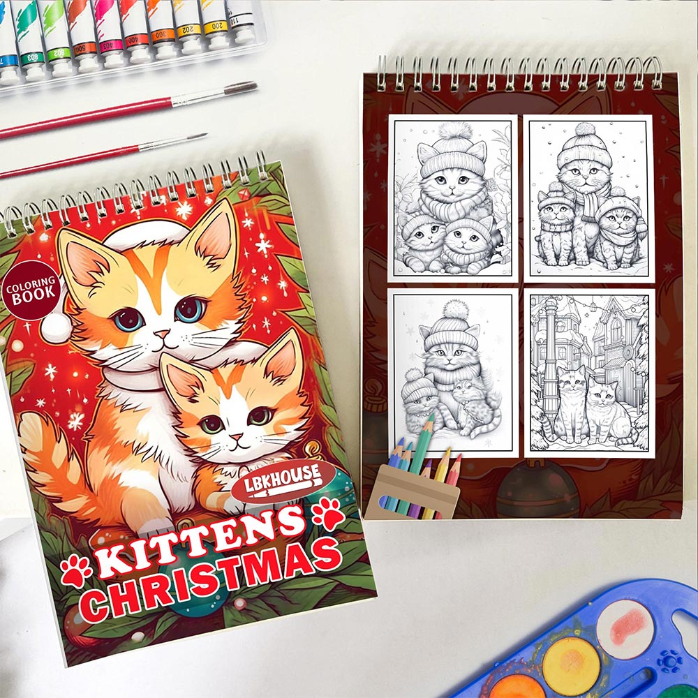 LBKHOUSE Christmas Kittens Spiral Coloring Book for Adult