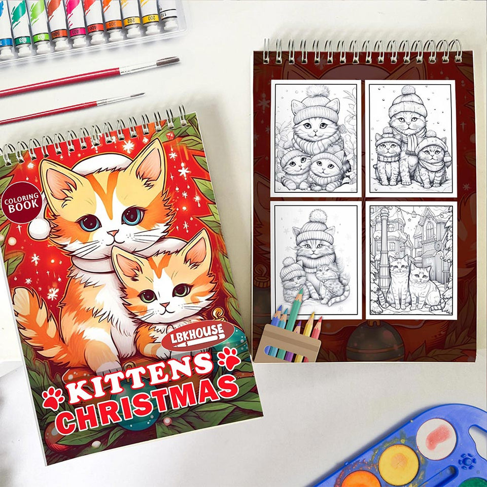 LBKHOUSE Christmas Kittens Spiral Coloring Book for Adult