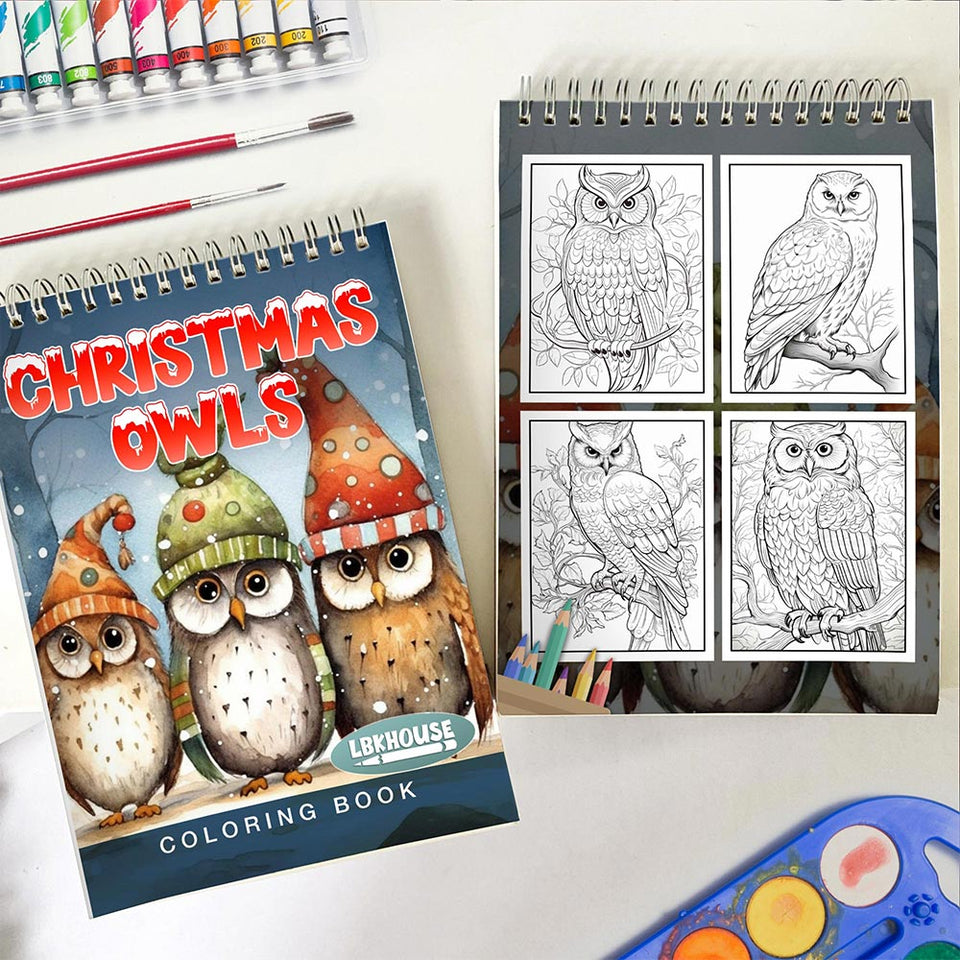 LBKHOUSE Christmas Owls Spiral Coloring Book for Adult
