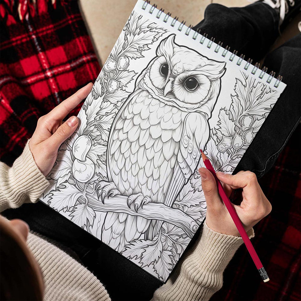 LBKHOUSE Christmas Owls Spiral Bound Coloring Book for Adult