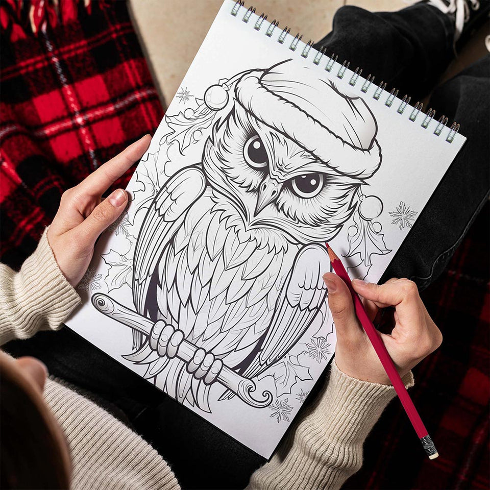 LBKHOUSE Christmas Owls Spiral Bound Coloring Book for Adult