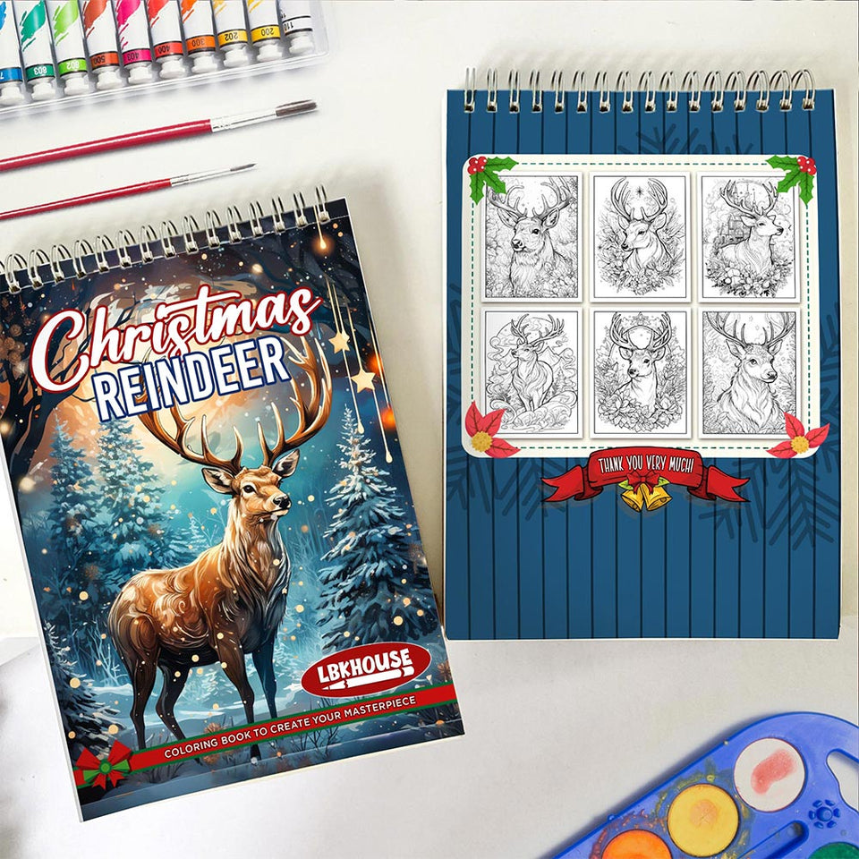 LBKHOUSE Christmas Reindeer Spiral Coloring Book for Adult