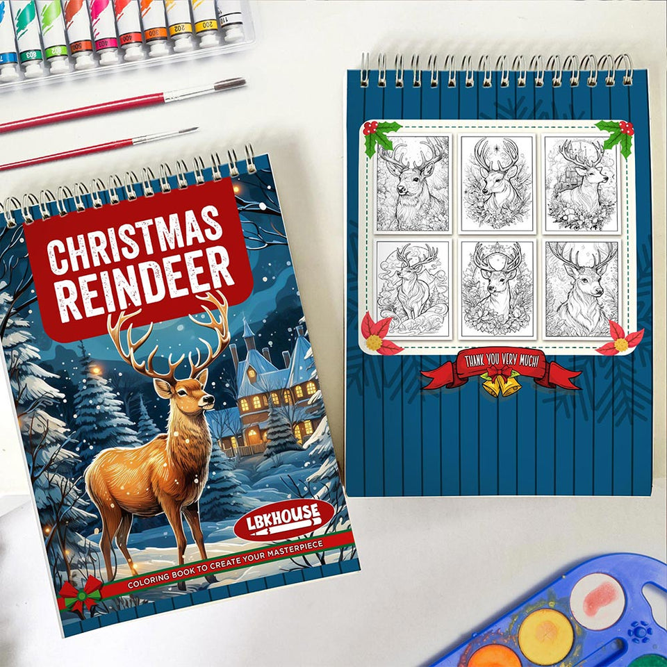 LBKHOUSE Christmas Reindeer Spiral Coloring Book for Adult