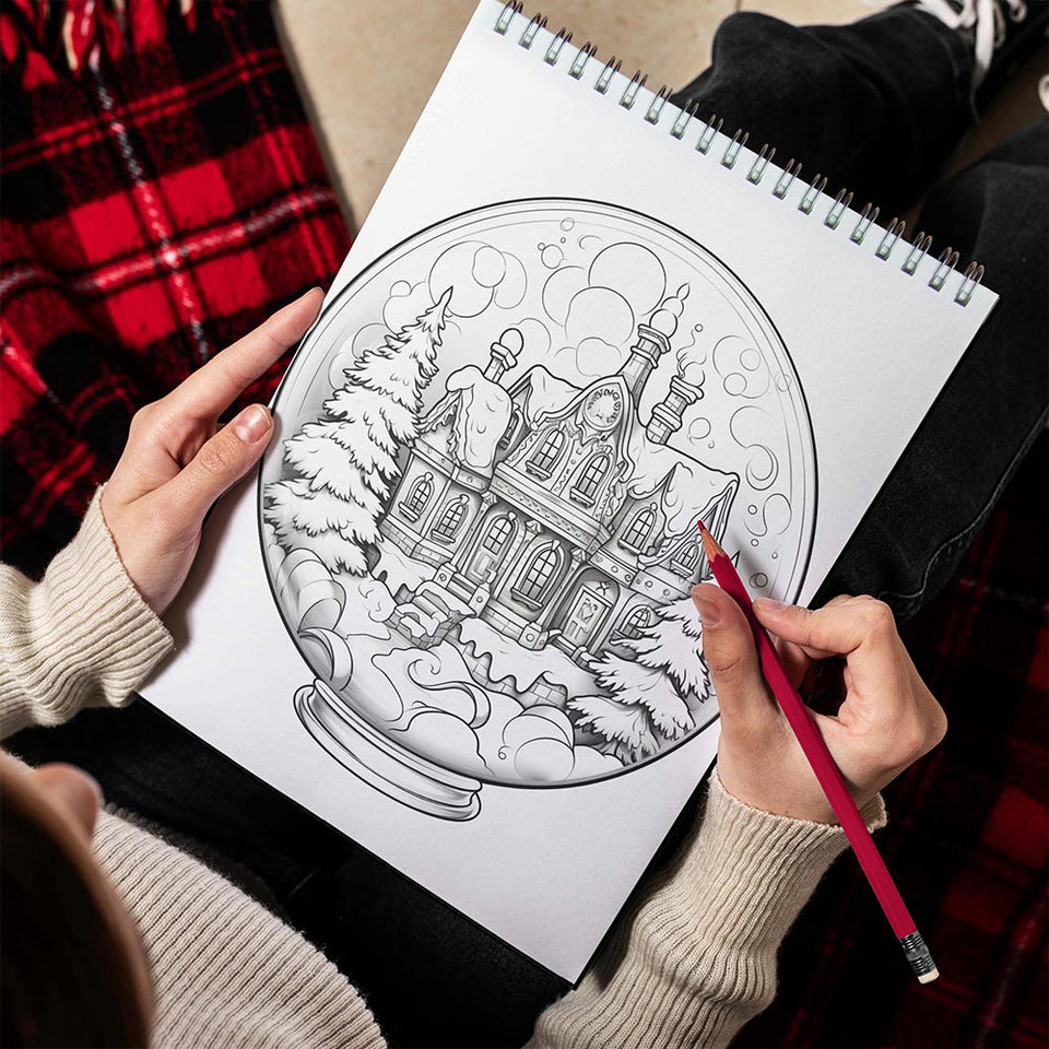 LBKHOUSE Christmas Snow Globes Spiral Bound Coloring Book for Adult