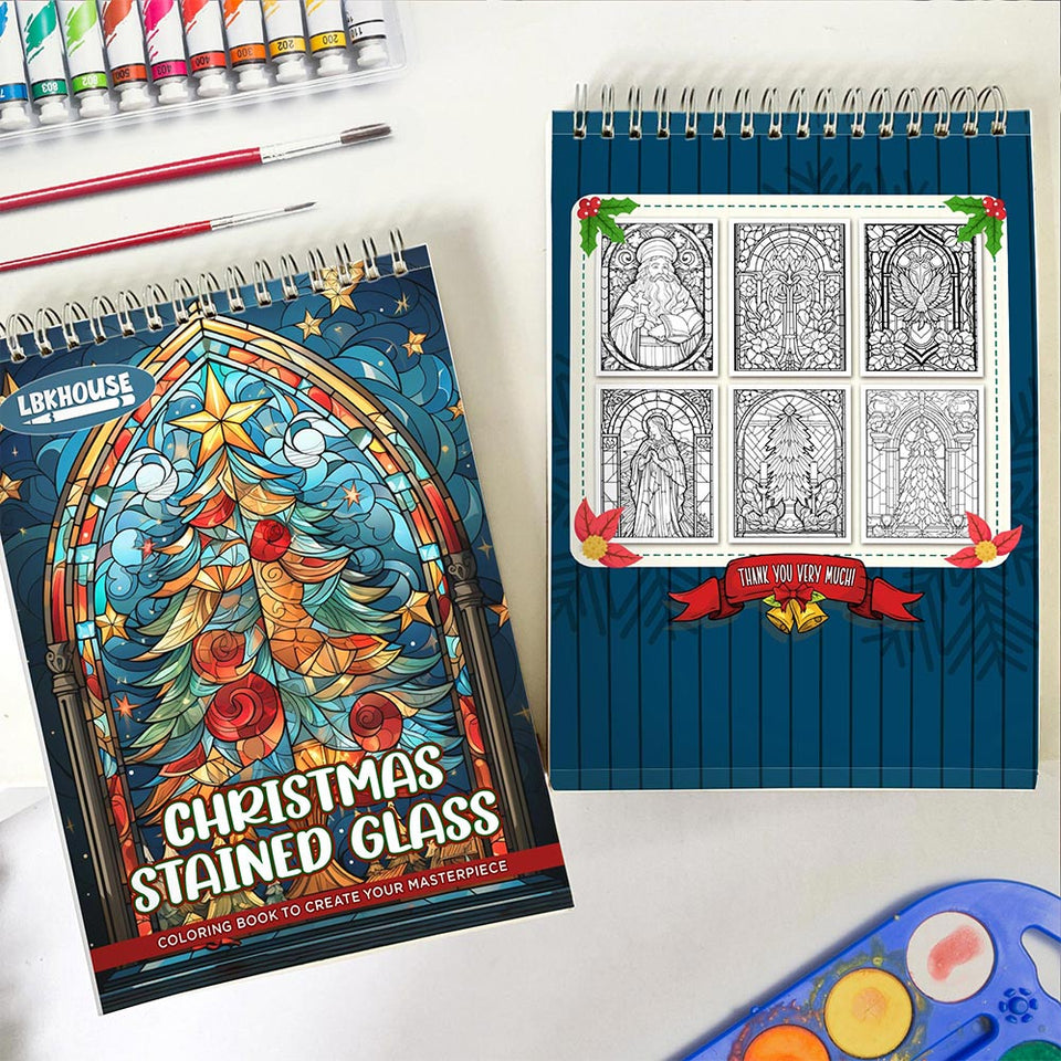 LBKHOUSE Christmas Stained Glass Spiral Coloring Book for Adult