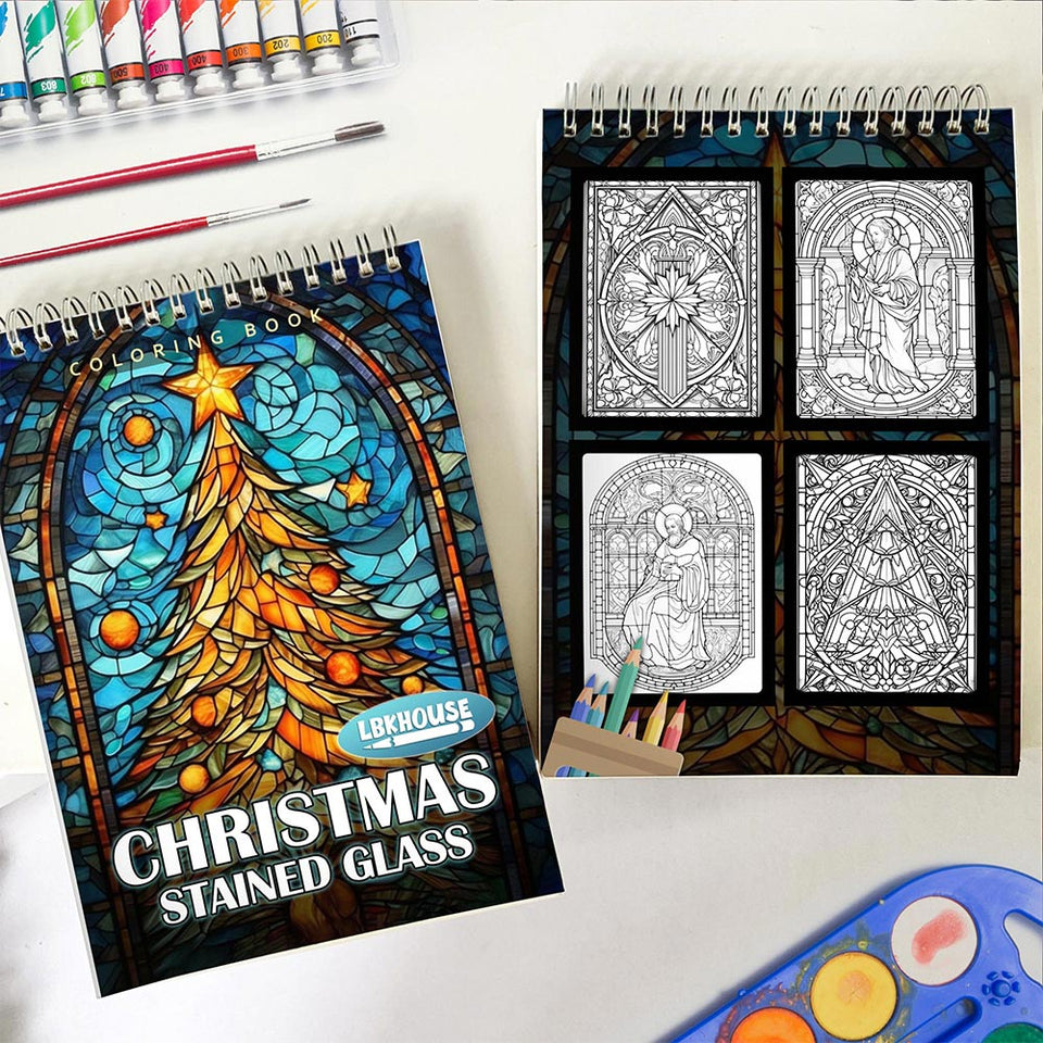 LBKHOUSE Christmas Stained Glass Spiral Coloring Book for Adult