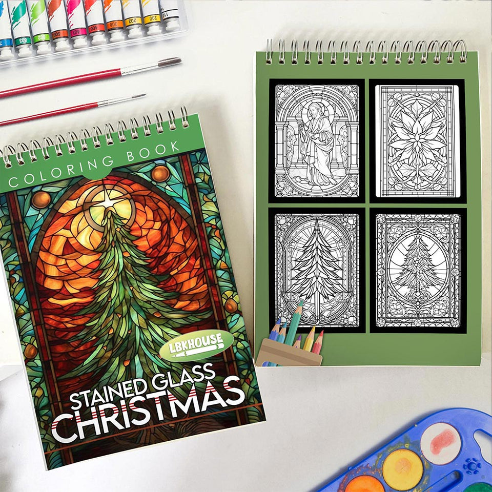 LBKHOUSE Christmas Stained Glass Spiral Coloring Book for Adult