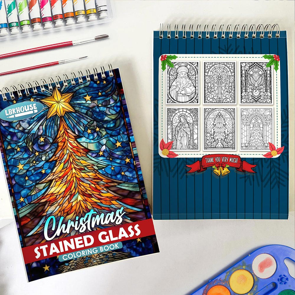 LBKHOUSE Christmas Stained Glass Spiral Coloring Book for Adult