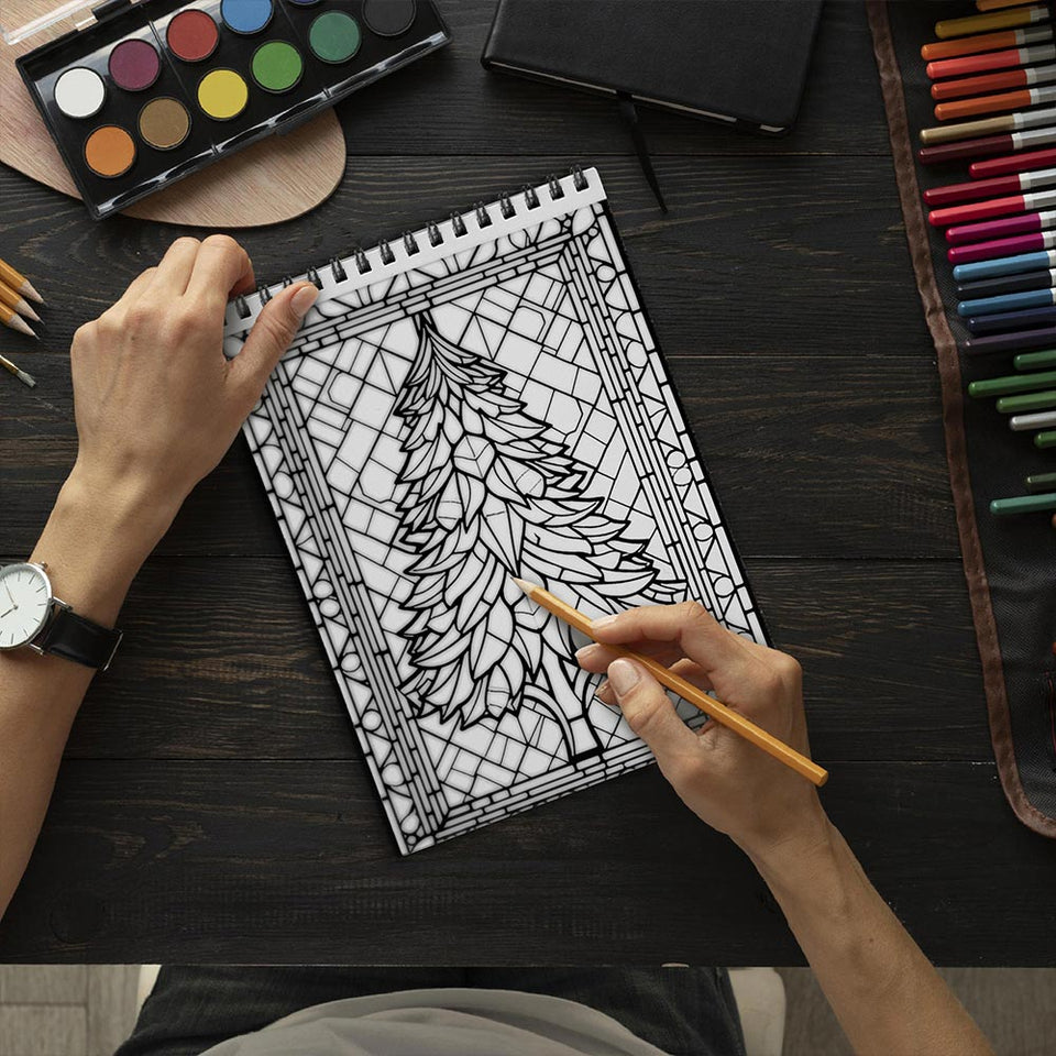LBKHOUSE Christmas Stained Glass Coloring Book Spiral Bound for Adult