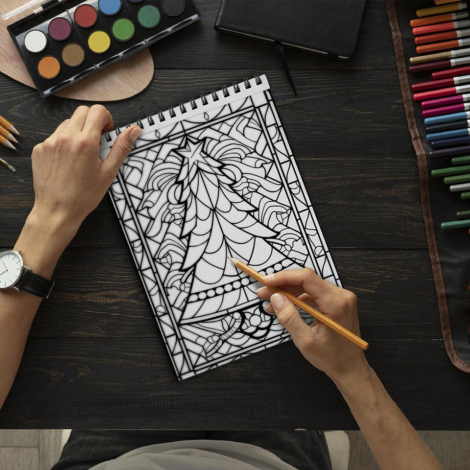 LBKHOUSE Christmas Stained Glass Coloring Book Spiral Bound for Adult