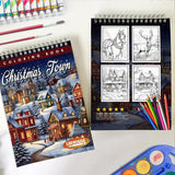 LBKHOUSE Christmas Town Coloring Book Spiral Bound For Adults, Premium Cover