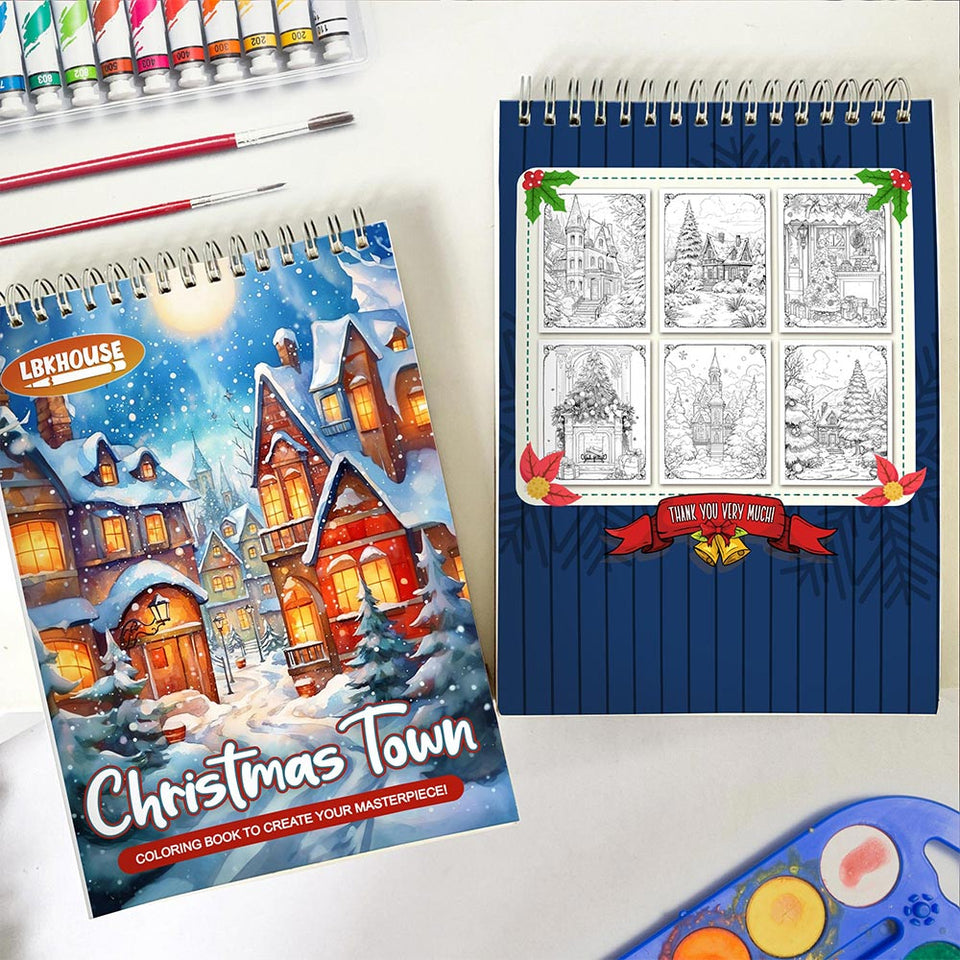 LBKHOUSE Christmas Town Spiral Coloring Book for Adults