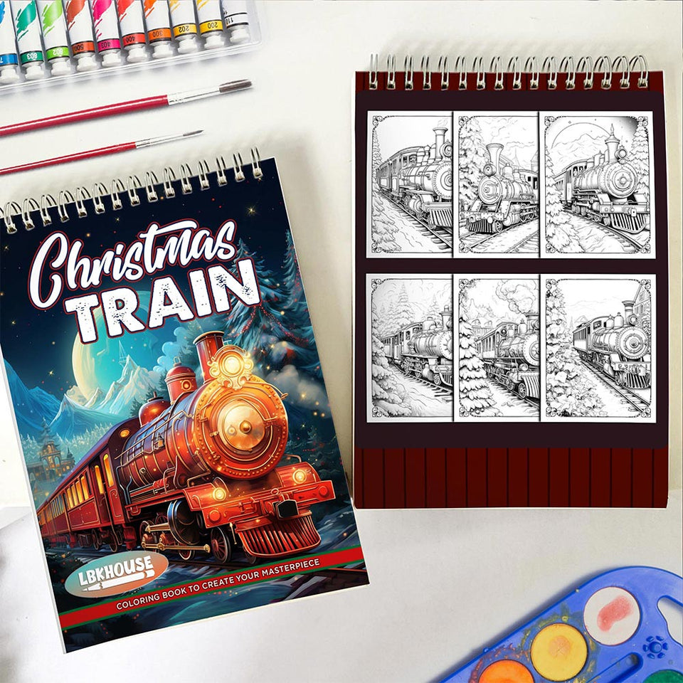 LBKHOUSE Christmas Train Spiral Coloring Book for Adults