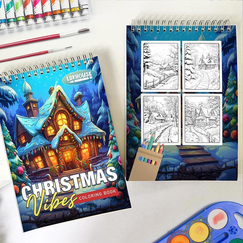 LBKHOUSE Christmas Vibes Spiral Coloring Book For Adults