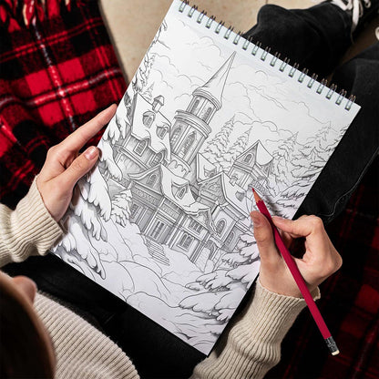 LBKHOUSE Christmas Village Spiral Bound Coloring Book For Adults