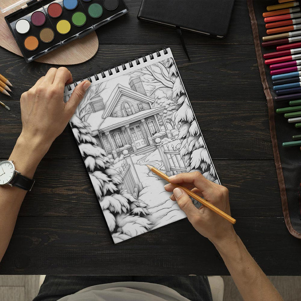 LBKHOUSE Country Christmas Coloring Book Spiral  Bound for Adults