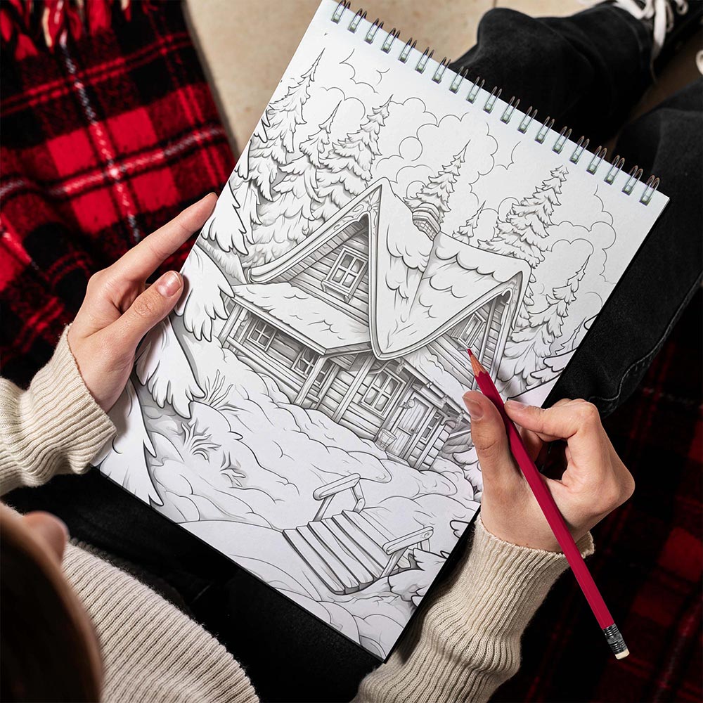 LBKHOUSE Cozy Christmas Spiral Bound Coloring Book for Adults