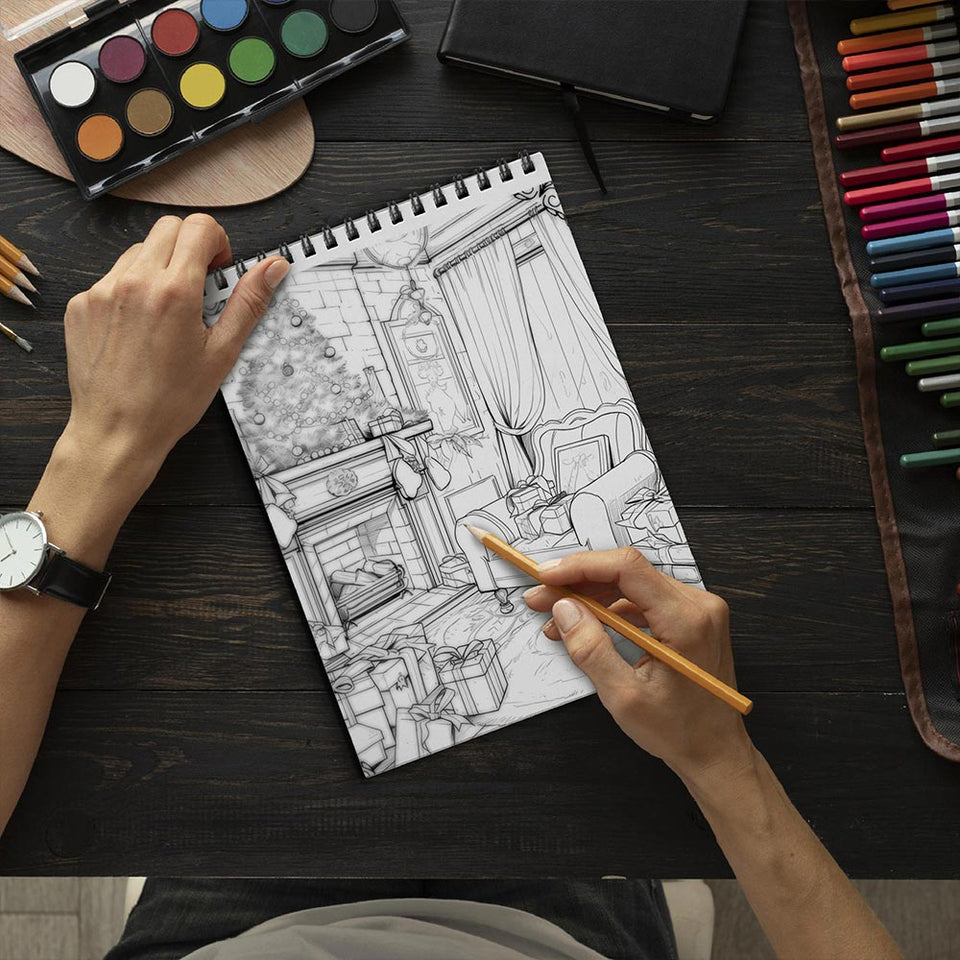 LBKHOUSE Cozy Christmas Coloring Book Spiral Bound for Adults