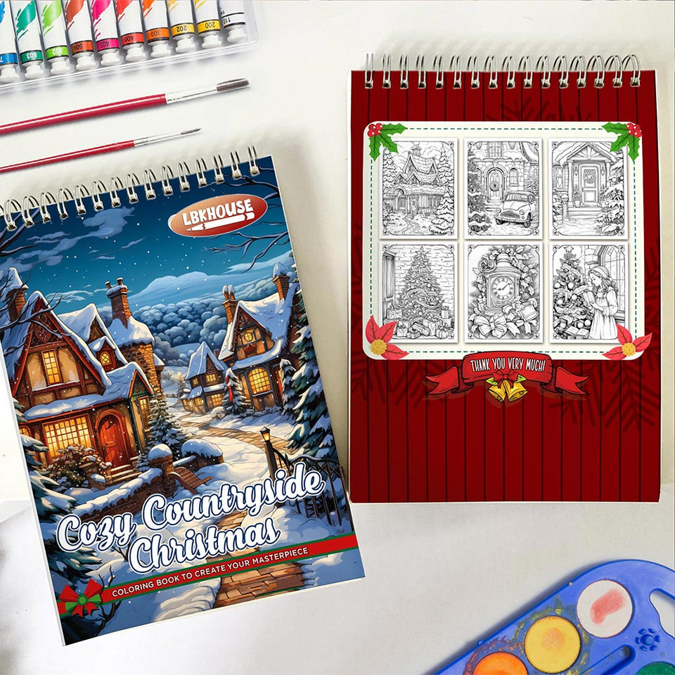 LBKHOUSE Cozy Countryside Christmas Spiral Coloring Book for Adults