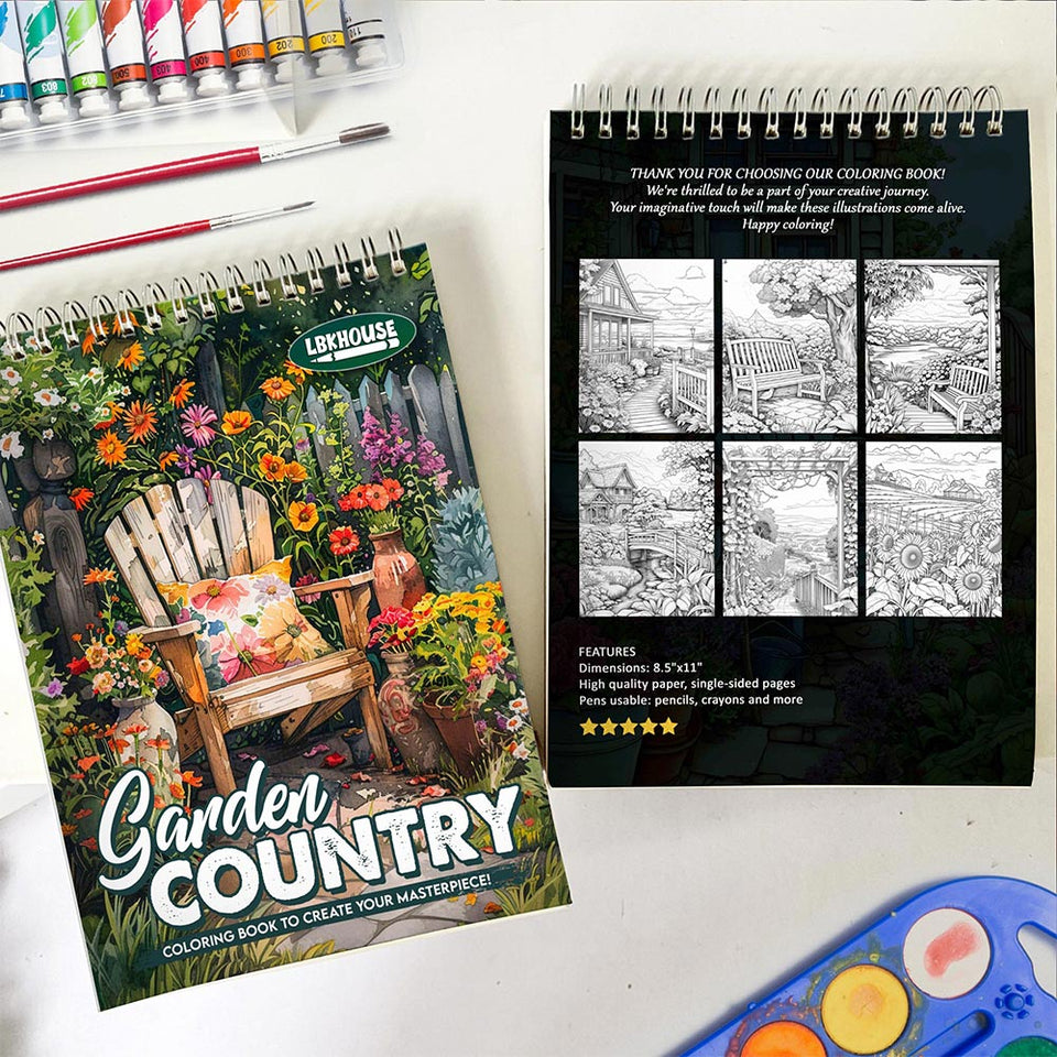 LBKHOUSE Garden Country Spiral Coloring Book for Adult