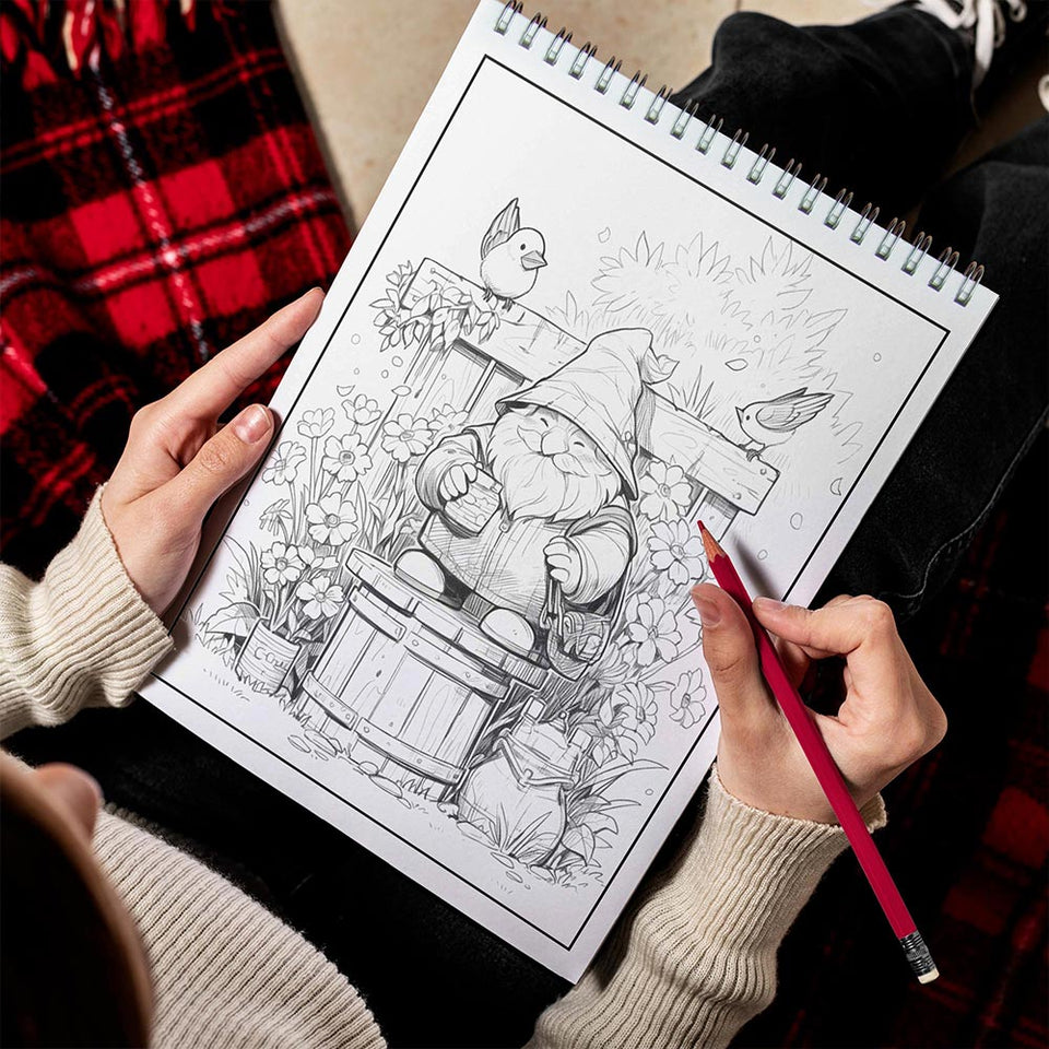 LBKHOUSE Garden Gnomes Spiral Bound Coloring Book for Adult