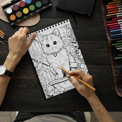 LBKHOUSE Kawaii Cats Coloring Book Spiral Bound for Adults