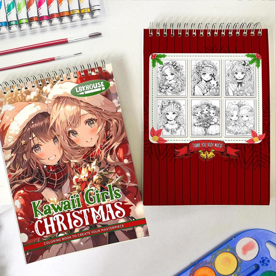 LBKHOUSE Kawaii Girls Christmas Spiral Coloring Book for Adults