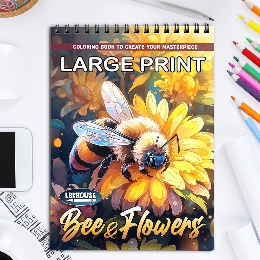 LBKHOUSE Large Print Bees and Flowers Coloring Book for Adult