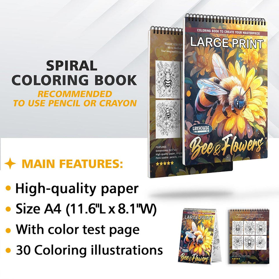 LBKHOUSE Large Print Bees and Flowers Coloring Sheets for Adult