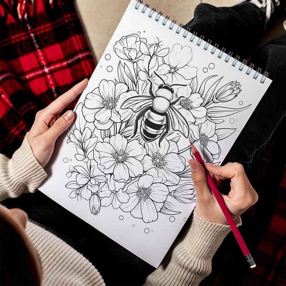 LBKHOUSE Large Print Bees and Flowers Spiral Bound Coloring Book for Adult