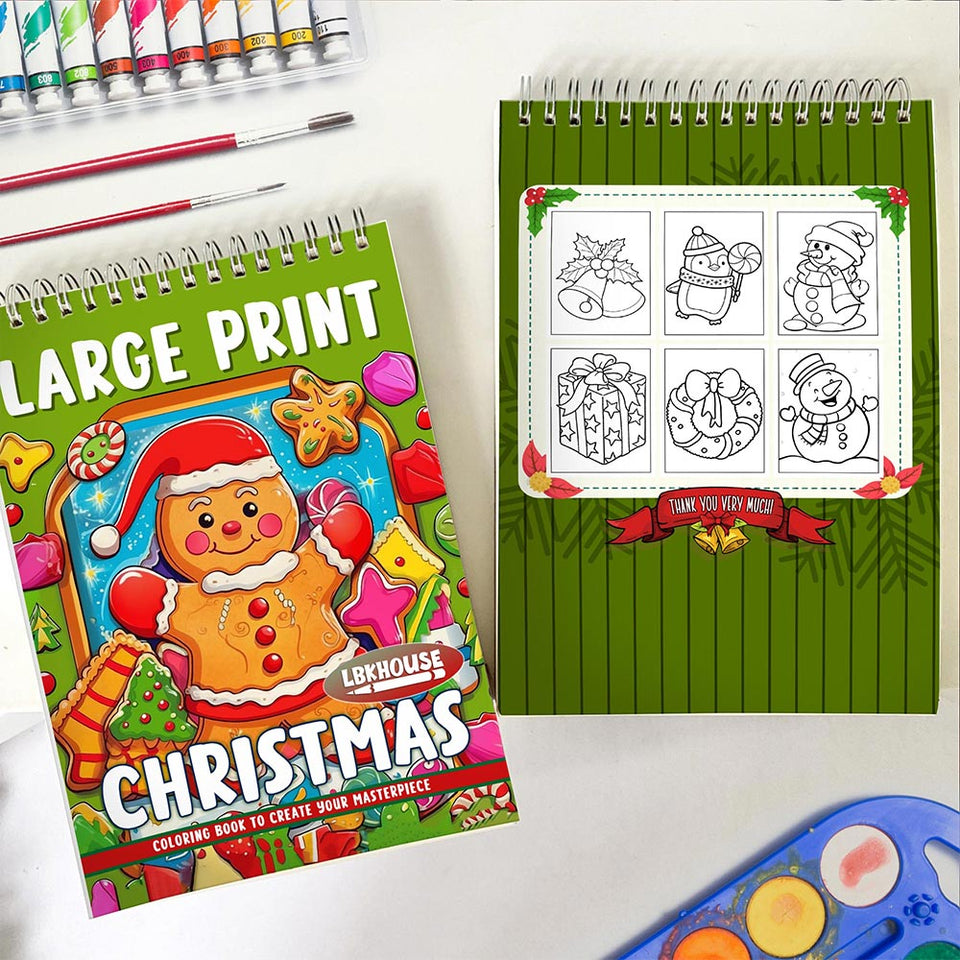 LBKHOUSE Large Print Christmas Spiral Coloring Book for Adults