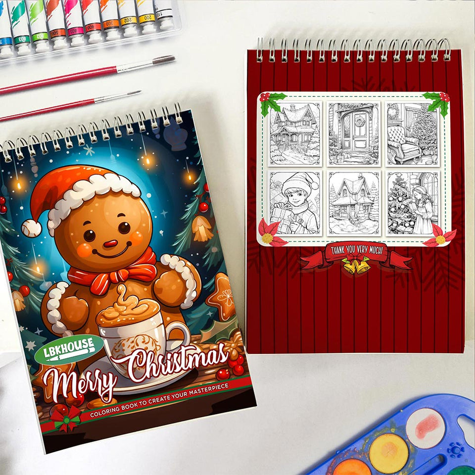 LBKHOUSE Merry Christmas Spiral Coloring Book for Adults