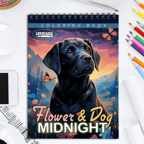 LBKHOUSE Midnight Dog and Flower Coloring Book for Adult