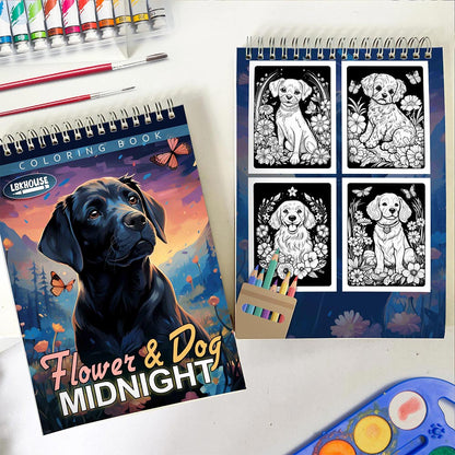 LBKHOUSE Midnight Dog and Flower Spiral Coloring Book for Adult