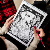 LBKHOUSE Midnight Dog and Flower Spiral Bound Coloring Book for Adult