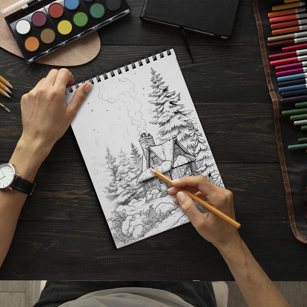 LBKHOUSE Mountains Christmas Coloring Book Spiral Bound For Adults