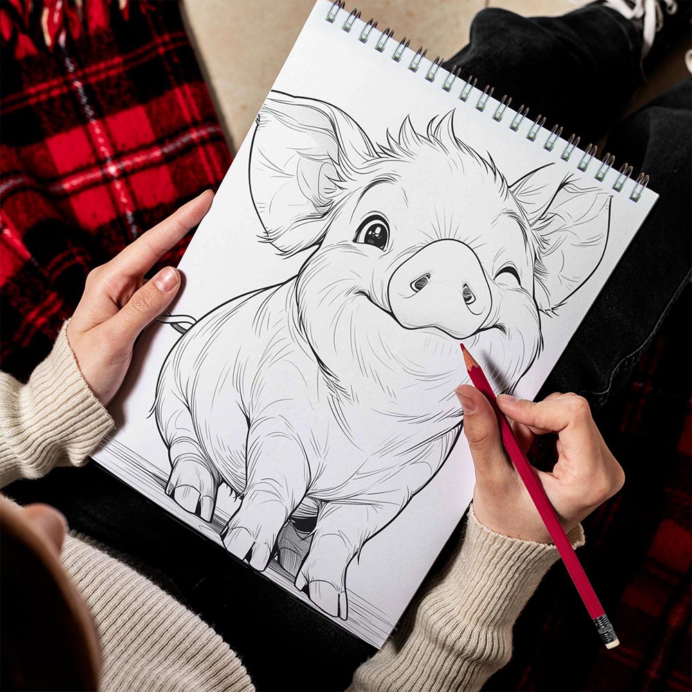 LBKHOUSE Pig Spiral Bound Coloring Book for Adults