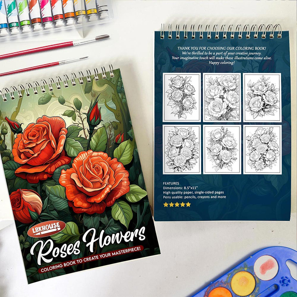 LBKHOUSE Roses Flowers Spiral Coloring Book for Adults