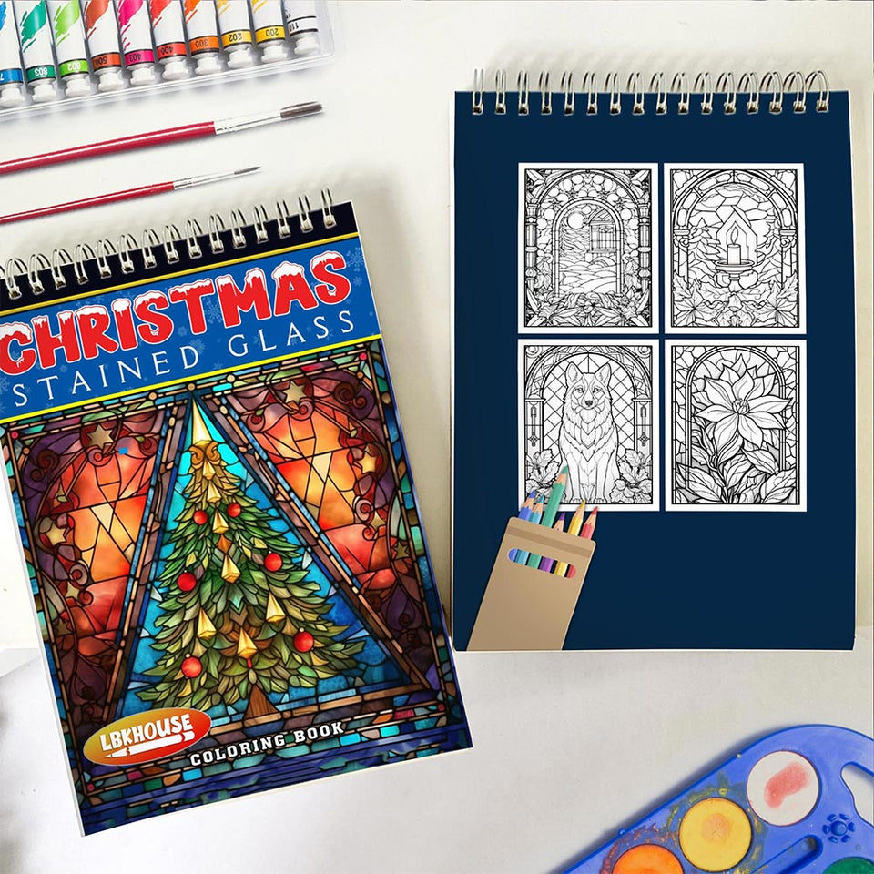 LBKHOUSE Stained Glass Christmas Spiral Coloring Book for Adults