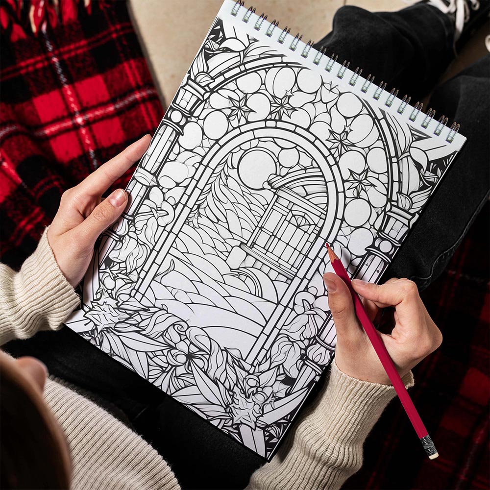 LBKHOUSE Stained Glass Christmas Spiral Bound  Coloring Book for Adults