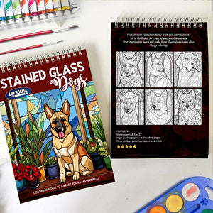 LBKHOUSE Stained Glass Dogs Spiral Coloring Book for Adult