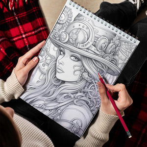 LBKHOUSE Steampunk Christmas Spiral Bound Coloring Book for Adults