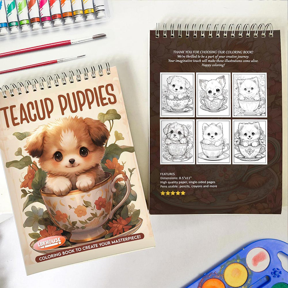 LBKHOUSE Teacup Puppies Spiral  Coloring Book for Adult