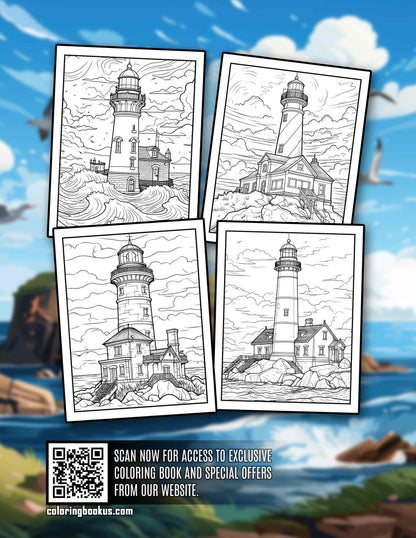 Lighthouse 30 Pages Printable Coloring Book