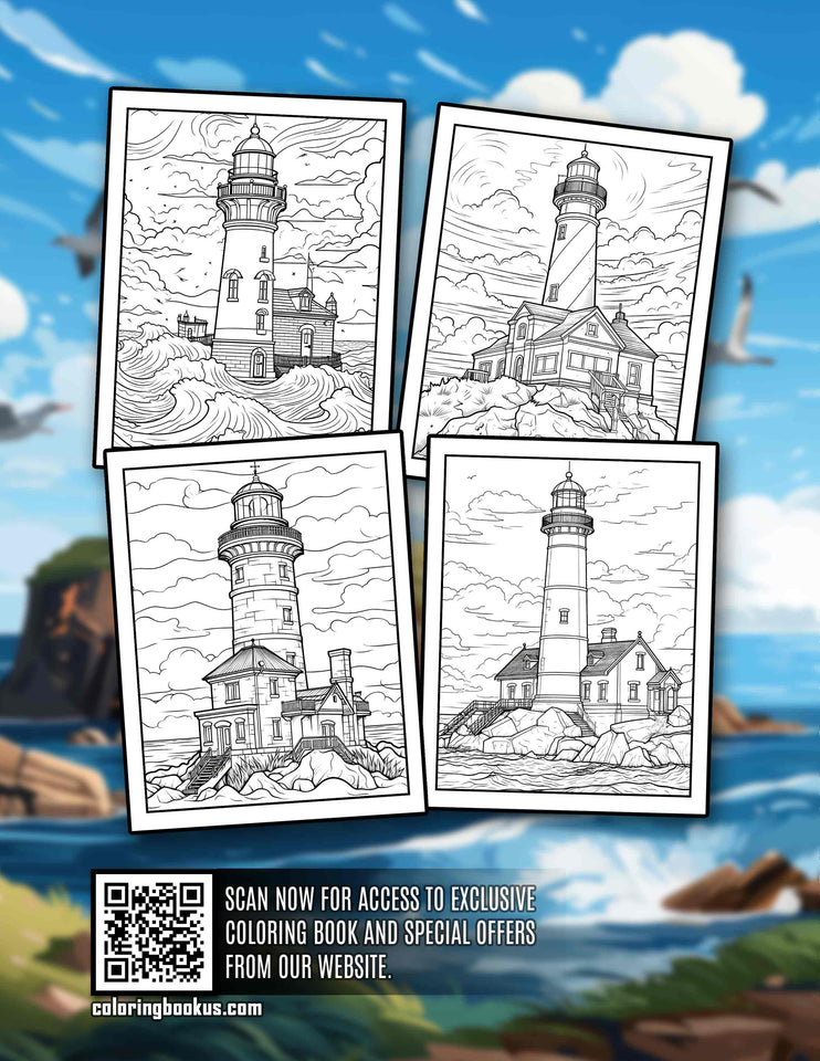 Lighthouse 30 Pages Printable Coloring Book