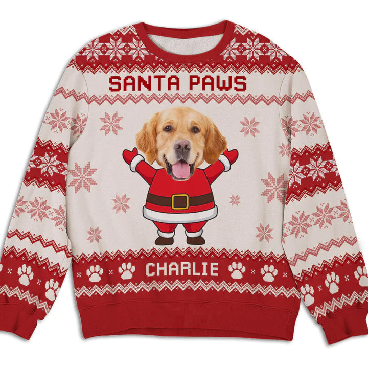 Santa Paws Dog Face - Personalized Custom Photo Ugly Sweatshirt - Christmas Gift For Pet Lovers, Pet Lovers