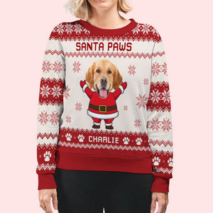 Santa Paws Dog Face - Personalized Custom Photo Ugly Sweatshirt - Christmas Gift For Pet Lovers, Pet Lovers