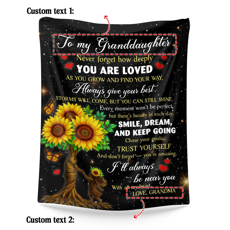 Personalized Granddaughter Blanket From Grandma – Sunflower Inspirational Gift